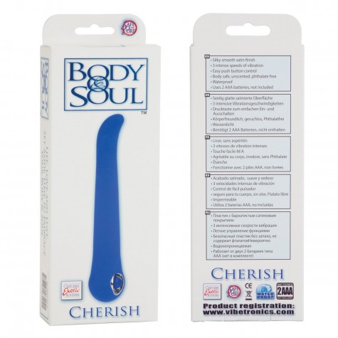 Синий вибратор Body & Soul Cherish - 16,5 см.